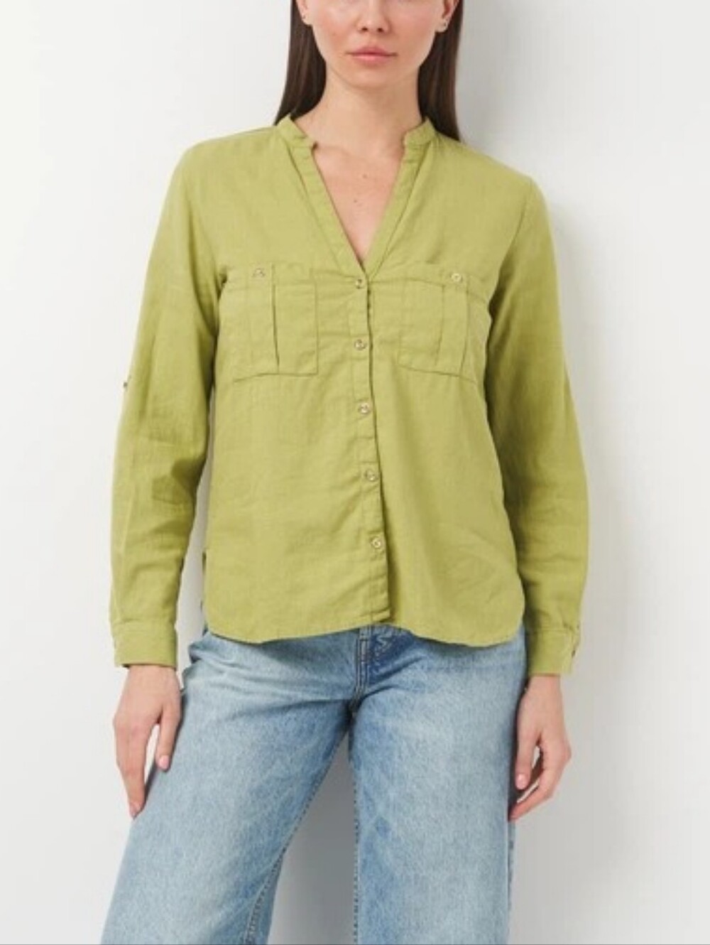 ZARA LIMITED EDITION LINEN BLEND TAB SLEEVE SHIRT